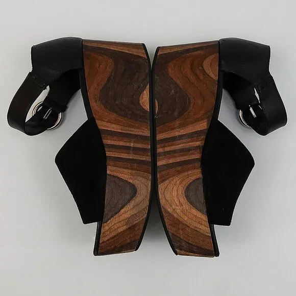 Celine Black Suede Platform Wavy Wood Block Heeled Buckle Sandal - FR 39/US 9 - Picture 5 of 12